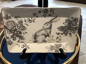 Maxcera Bunny Gray Black Rabbit Easter Spring 12"×8" Serving Tray Platter New