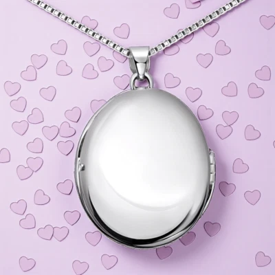 Gravur Ovale Medaillonanhänger 925 Sterling Silber ,Elegantes Amulett zum Öffnen - Bild 1 von 3