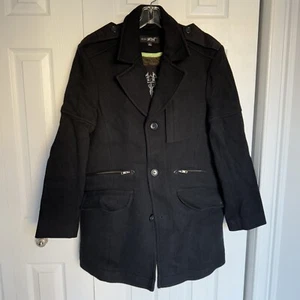 Black Rivet Men’s Military Style Wool Blend Jacket Size M Black Coat - Picture 1 of 15