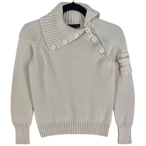 Vintage Calvin Klein Jeans Womens Cream White Turtle Knit Sweater Size S - Picture 1 of 3