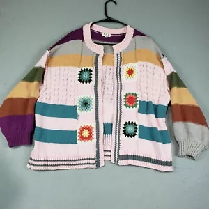 POL Chunky Cardigan Sweater Crochet Squares Patchwork Women's Size Small - Picture 1 of 14