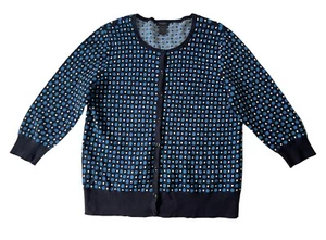 Ann Taylor Women's Cardigan Cotton Sweater Polka Dot Blue White Button Size L - Picture 1 of 5