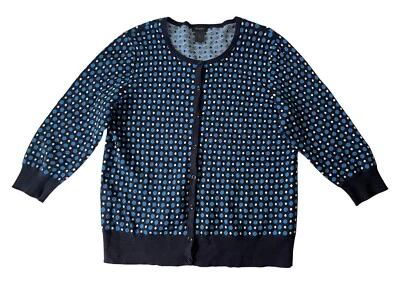 Ann Taylor Women's Cardigan Cotton Sweater Polka Dot Blue White Button Size L - Image 1 of 4