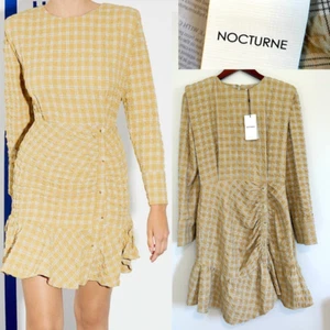 NOCTURNE Butter Yellow Gingham Plaid, Long Sleeve Mini Dress, Large $158 NWT - Picture 1 of 20