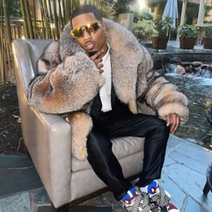 Men Natural Fox Fur Coat Overcoat Winter Warm Real Fur Thick Outerwear Full Pelt - Picture 1 of 8