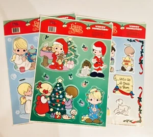 VTG Lot Of 3 Color Clings Christmas Window Cling Holiday Decor Precious Moments - Picture 1 of 12