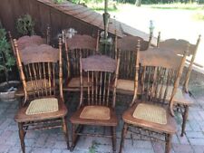Etched back, 6 caned Dinner Chairs Set with 1 Woman's Rocker, 1890's