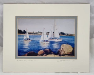 Lápiz fotográfico firmado vintage artista Curtis Mothershed "Hogar al atardecer" - Imagen 1 de 6