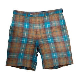 PETER CHRISTIAN Checked Chino Shorts L 36 Men Tartan Cotton Green Brown - Picture 1 of 7