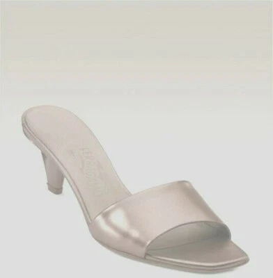 Sandalias Salvatore Ferragamo Monica Taupe Slide Cuero Metálico Punta Abierta 7 AA, N Foto 1 de 4