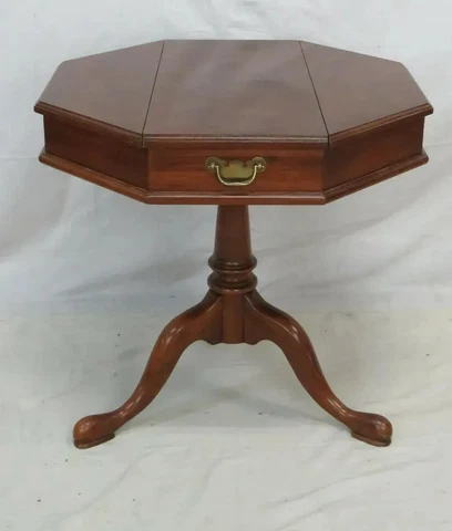 Henkel Harris Jefferson Black Cherry Octagon Flip Top Pedestal Center Side Table Cover