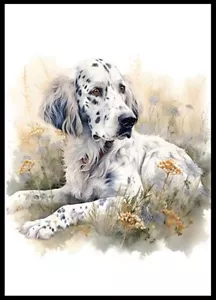 ENGLISH SETTER CHARMANTE WELPE & BLUMEN HUND GRUSS NOTIZKARTE - Bild 1 von 1