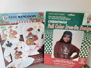 Lot 2 Holiday Iron-On Fabric Applique Craft Kit Santa and Santa Bear #6348 - Picture 1 of 10