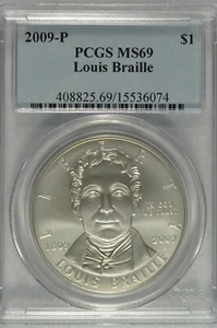 2009-P Louis Braille Commemorative Silver Dollar PCGS MS69 - Picture 1 of 5