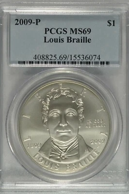 2009-P Louis Braille Commemorative Silver Dollar PCGS MS69 - Image 1 of 4