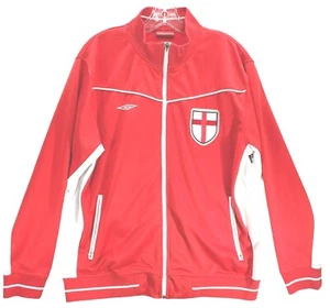 VINTAGE UMBRO ENGLAND MENS 90s SPORT TRACK SOCCER JACKET RED WHITE SIZE XL - Picture 1 of 10