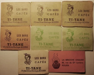 Les Bons Cafés Ti-Tane, 17 rue Gros-Horloge, Rouen, Lot de 8 Bons Café vers 1930 - Picture 1 of 2