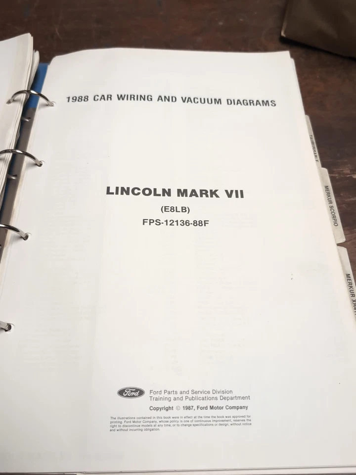 Lincoln Mark VII 1988 cableado eléctrico y diagramas de vacío guía hojas manuales  Foto 1 de 2