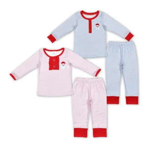 Adorable Toddler Baby Boys Girls Sibling Christmas Embroidery Santa Pajama Set - Picture 1 of 5