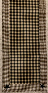 Primitive Country plaid Table Runner Black & Tan checkered w/Stars Nancy's Nook - Picture 1 of 4