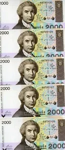 LOT Croatia, 5 x 2,000 (2000) Dinara, 1992, P-23, UNC - Picture 1 of 2