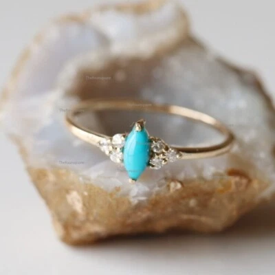 Anillo de boda trío plata 925 marquesa Arizona turquesa circonita cúbica, pequeño anillo de piedras preciosas Foto 1 de 4