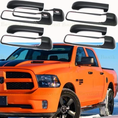 For 2009-2018 DODGE RAM Double/Crew Cab MATTE BLACK Door Handle COVERS No SMTKY — 第 1/4 张图片