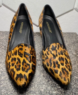 Aerosoles Macrame Women's 10 Pump Leopard Calf Hair Black Leather Kitten Heel - Image 1 of 4