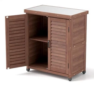 NEW-Potting Bench with Storage Cabinet and Metal Table Top for Outdoor Pati - Picture 1 of 14