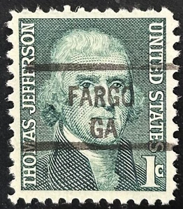 FARGO, GEORGIA Precancel TYPE 841 on a One Cent Thomas Jefferson Stamp - Picture 1 of 1