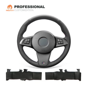 MEWANT Black Genuine Leather Steering Wheel Cover Wrap for BMW Z4 E89 2009-2016 - Bild 1 von 9