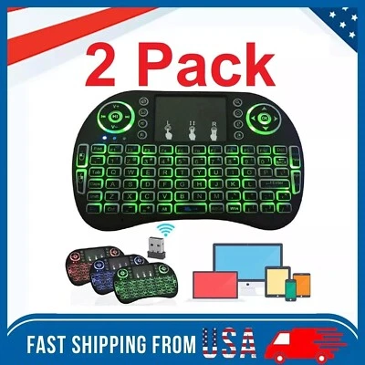2 x Mini 3 Backlit i8 2.4GHz Wireless Keyboard for Respberry LG TV Box Android - Image 1 of 4