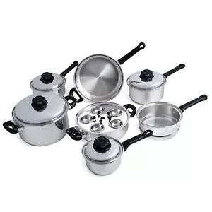 Maxam Stainless Waterless Cookware Set 17 pc, 9-Element Waterless - Picture 1 of 6