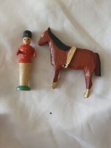 Antique Miniature Wooden Soldier and Horse 