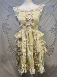 Litasi Yellow Lolita Coquette Ruffled Victorian style lace Ruffle Dress S 4 6 - Picture 1 of 9