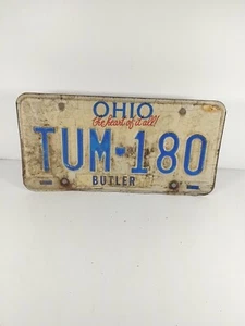 Vintage Ohio OH License Plate "The Heart of It All" No. TUM 180 BLUE BEIGE - Picture 1 of 2