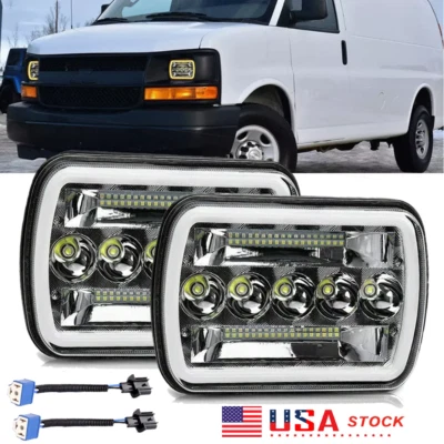 DOT For Chevy Express Cargo Van 1500 2500 3500 Pair 7x6 LED Headlights Hi/Lo DRL Foto 1 de 4