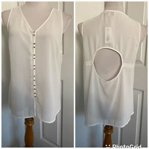 Romeo & Juliet Couture White Button Down Sleeveless Sheer Top Size L NWT - Picture 1 of 10