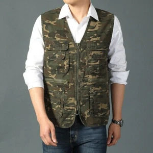 Mens Camouflage Vest Utility Waistcoat Multi Pocket Gilet Sleeveless Jacket Tops - Picture 1 of 9