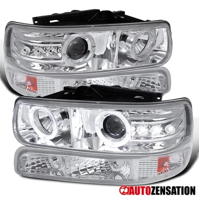 Fit 99-02 Chevy Silverado 00-06 Tahoe LED Halo Projector Headlights+Bumper Lamps Foto 1 de 4