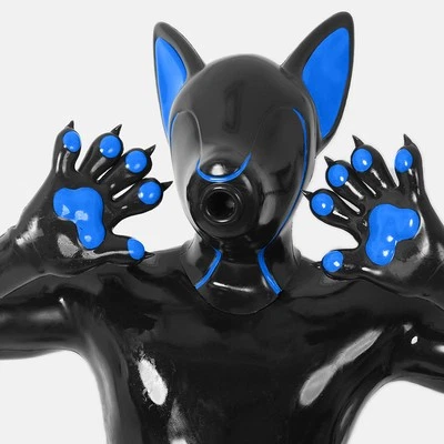 Furrjoi Silicone Ishy Drone Black Mask Furry Fetish Latex Hood Blue Full Head - Image 1 of 4