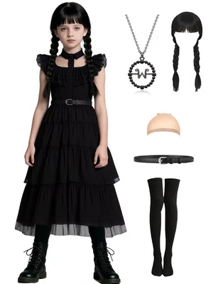 Vestido Negro Iluminado para Niños Disfraz de Halloween con Peluca Accesorios Foto 1 de 4