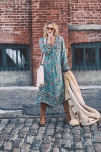 Spell & The Gypsy Folk Town Midi Maxi Dress Size S Turquoise Boho Unicorn Floral - Picture 1 of 18