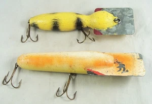 2 señuelos antiguos vintage LEN HARTMAN MUSKY BUG - madera - tamaño grande - buceo profundo - Imagen 1 de 4