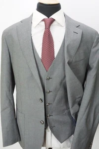 SuitSupply S120s Wool Solid Gray Lightweight 3 Pc Suit Jacket Pants Vest Sz 42R - Picture 1 of 12