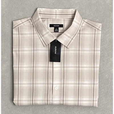 Camisa de vestir grande con botones Alfani para hombre marrón claro ventana panel algodón NUEVA Foto 1 de 4