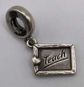 Authentic Pandora S925 ALE SS Teach With Heart Chalkboard Dangle Charm 799108C00 - Picture 1 of 4