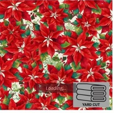 Poinsettias Red Holiday Christmas 1 Yard  Cotton Fabric PreCut Fabric - Image 1 of 3