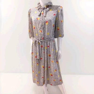 NEIMAN MARCUS CASTLEBERRY Dress  Multicolored  Size 14 Vintage Shoulder Pads - Image 1 of 4