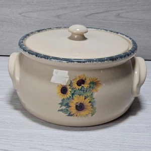 Home and Garden Party Stoneware Bean Pot With Lid Sunflower Design - 2004 - Picture 1 of 8